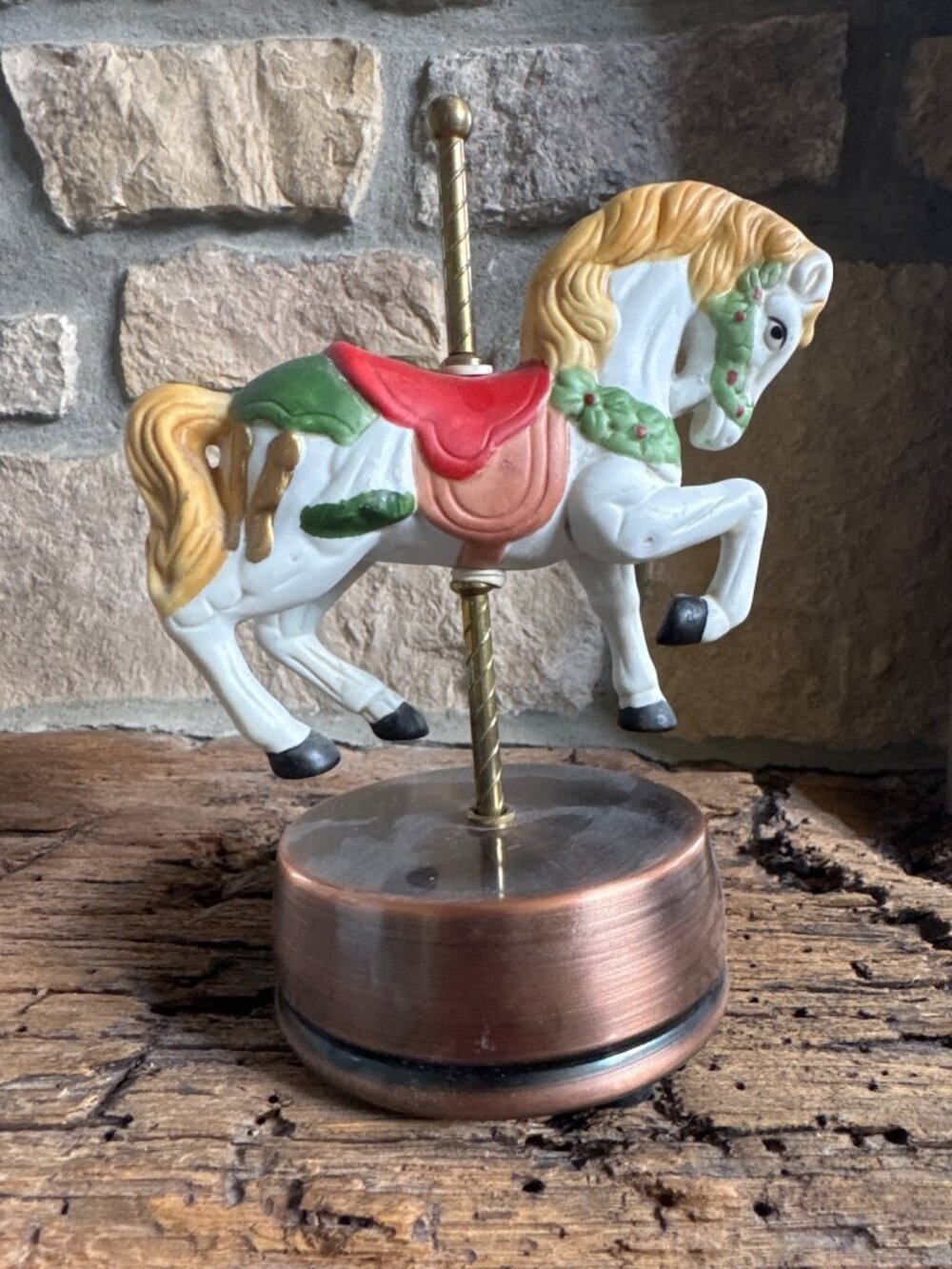 Sankyo Vintage Carousel Horse Music Box Gold Base VIDEO Tested Works